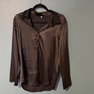 Black satin  Button-Up Shirt#14